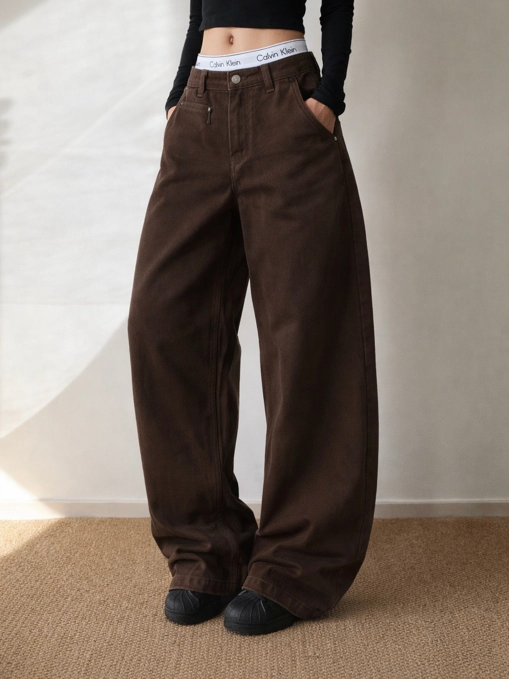 アメリカンレトロワイドレッグブラウンデニム