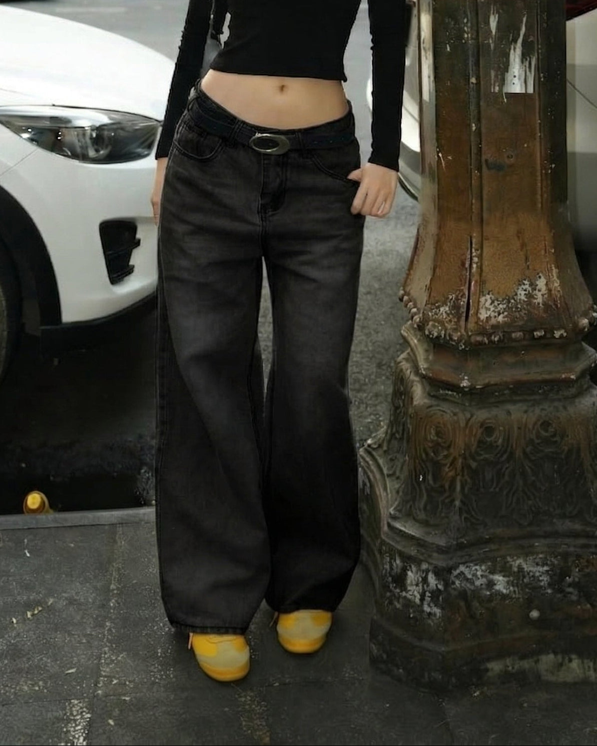 レトロハイウエストブラックデニム