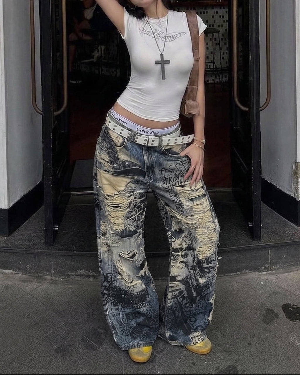 ダメージワイドレッグデニム