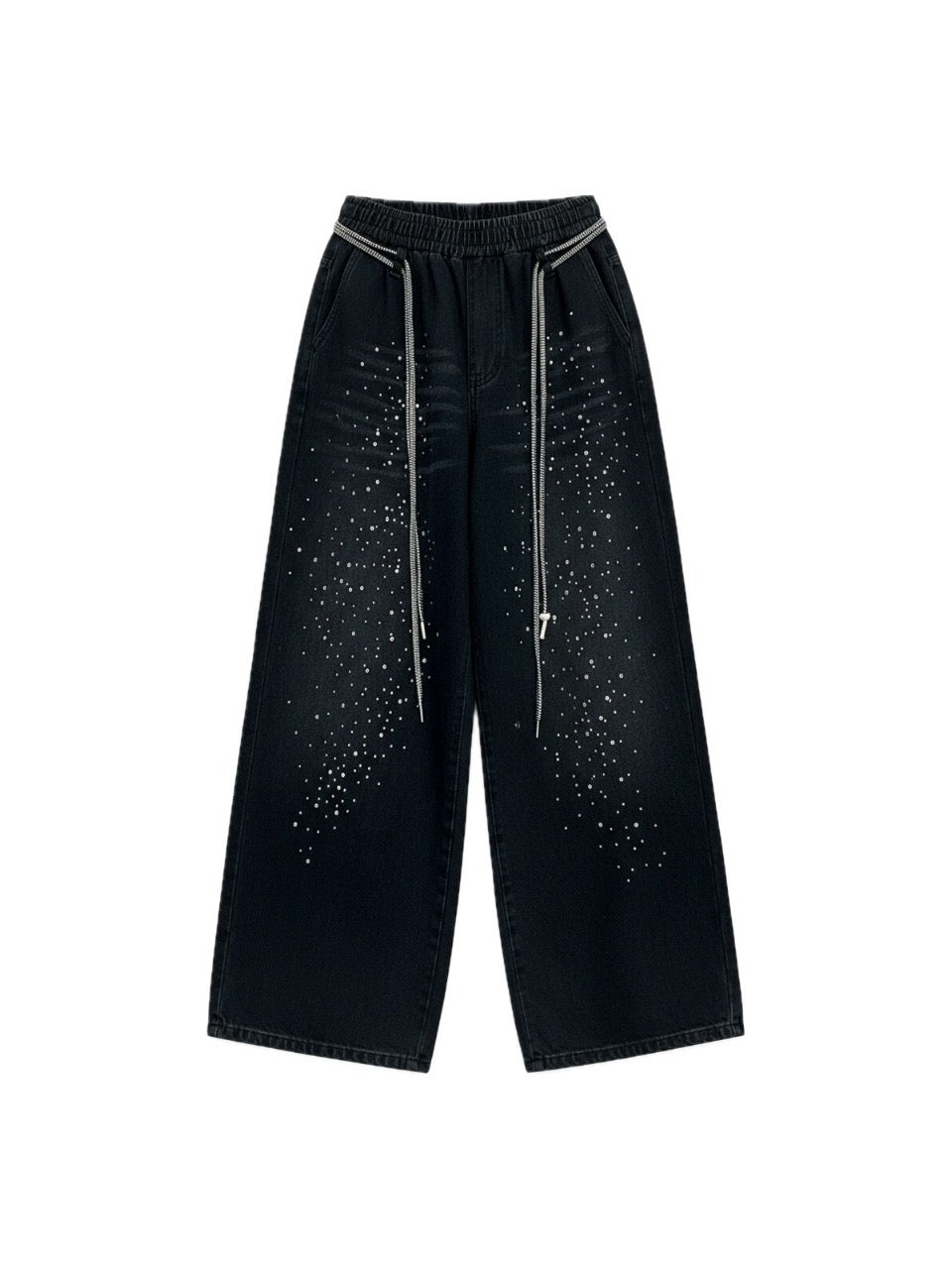 ストーン付きブラックワイドデニム