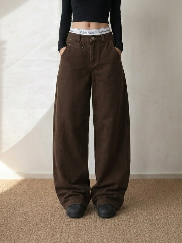 アメリカンレトロワイドレッグブラウンデニム