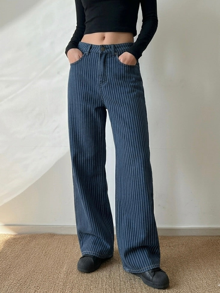 アメリカンレトロストライプワイドデニム