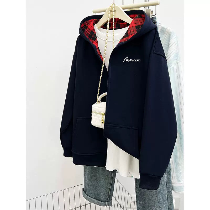 チェック柄フーディーパーカー