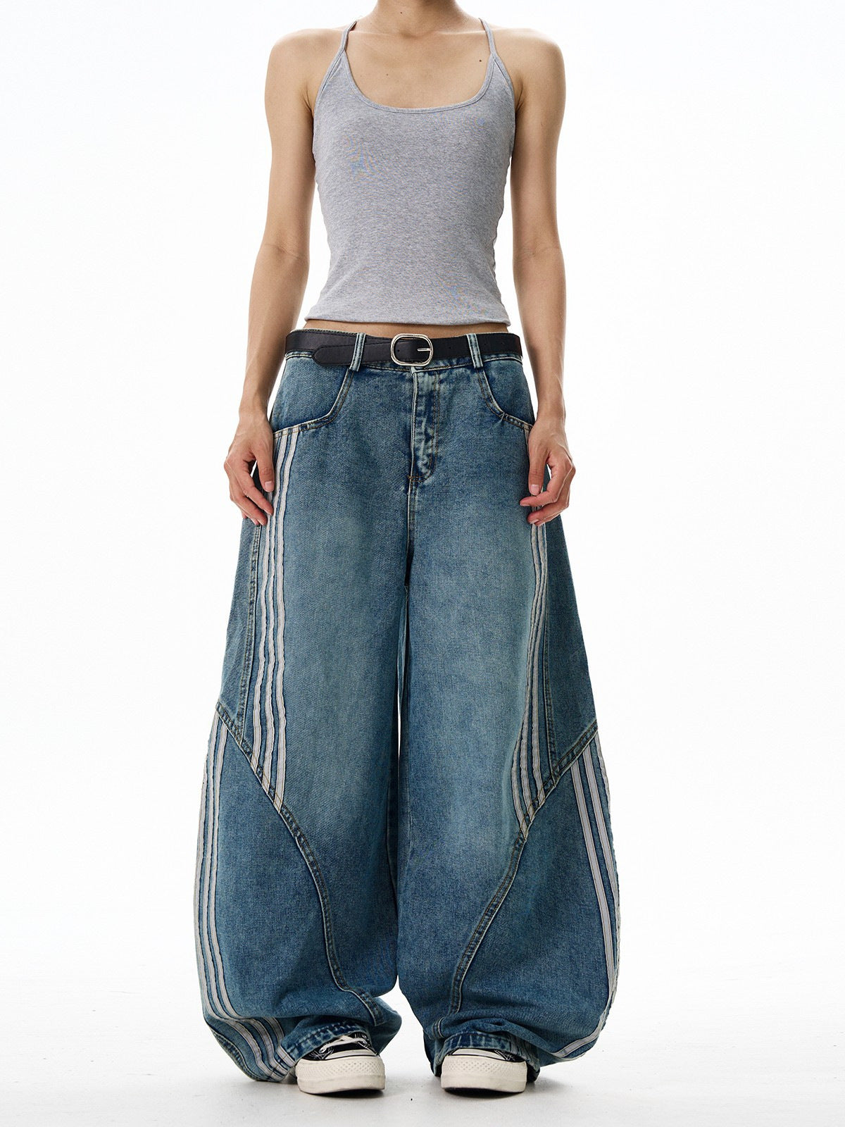 ストライプカジュアルバギーデニム