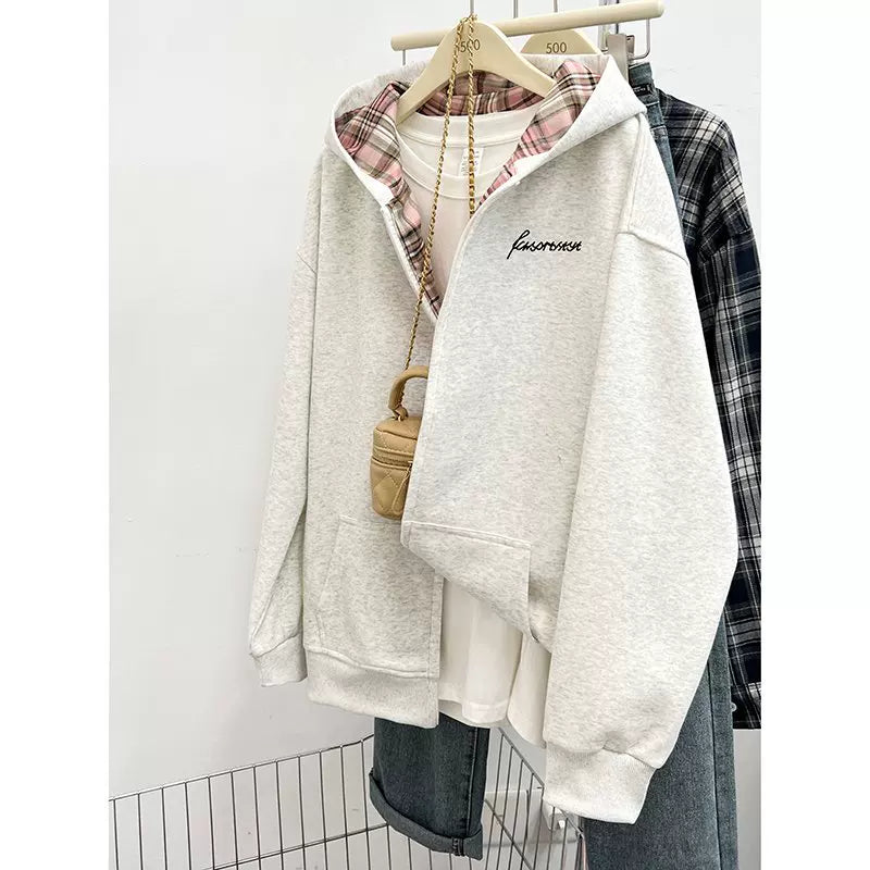 チェック柄フーディーパーカー
