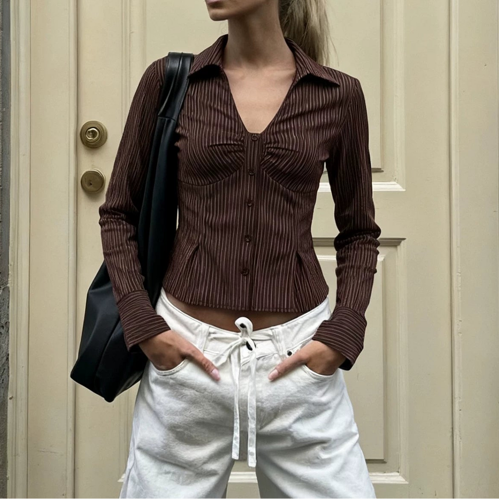 レトロブラウンストライプシャツ