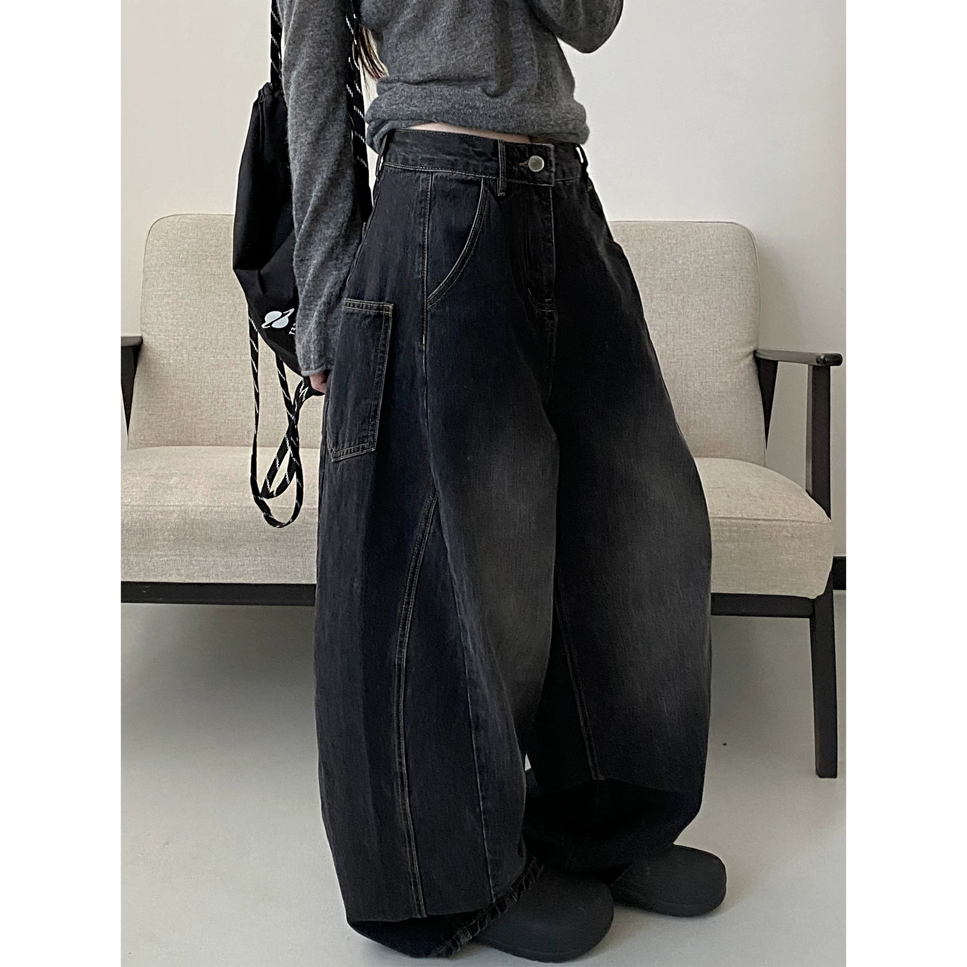 レトロハイウエストブラックデニム