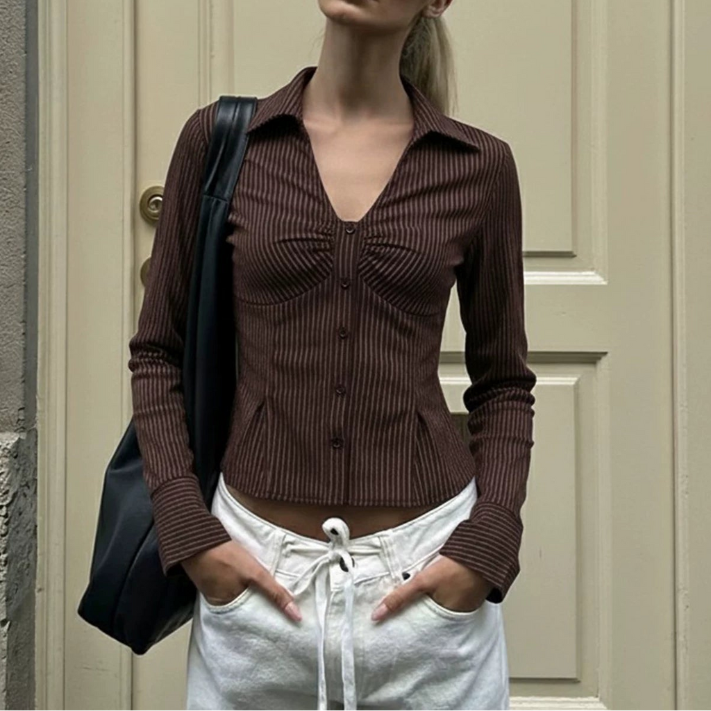 レトロブラウンストライプシャツ