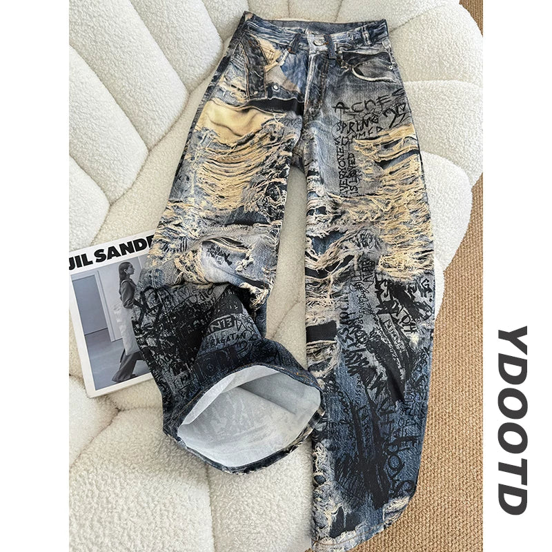 ダメージワイドレッグデニム