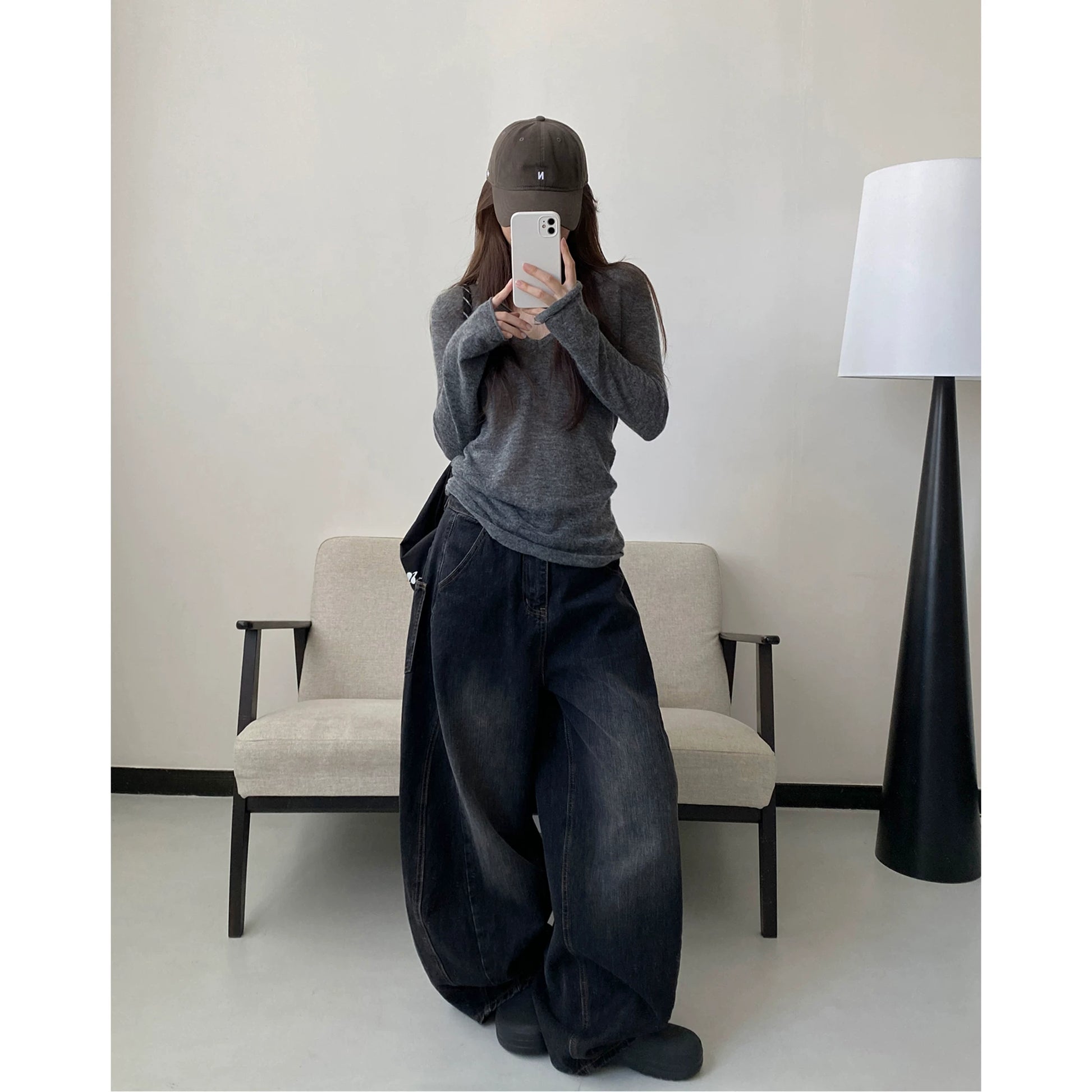 レトロハイウエストブラックデニム